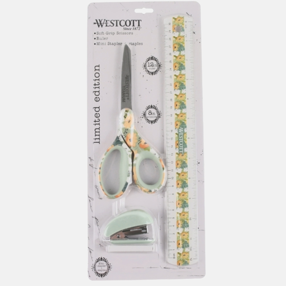 Westcott Fashion Desk Set Sidekick, Scissors, Ruler and Mini Stapler